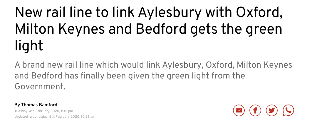 New Rail Link Oxford Milton Keynes Bedford Aylesbury